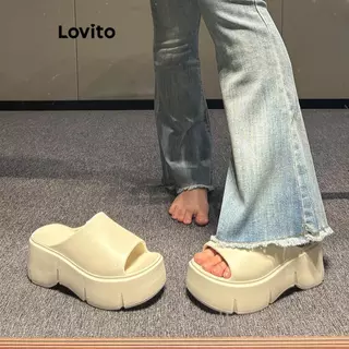 Lovito รองเท้าแตะแบบเรียบๆ อเนกประสงค์ พื้นหนา ช่วยเพิ่มความสูง พื้นนุ่ม กันลื่น สไตล์เกาหลี สำหรับผู้หญิง LFA73274