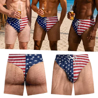 USA Patriotic Stars Stripes Red White Blue Briefs ความแปลกใหม่ 4th Of July กางเกงว่ายน้ํากางเกงขาสั้นสําหรับผู้ชาย