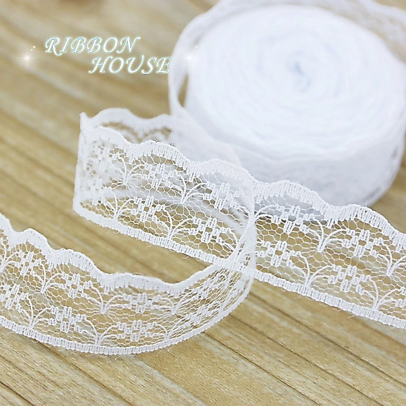 (10 หลา/ม้วน) 2.2 ซม. ผ้าลูกไม้สีขาว สายรัด ตกแต่งของขวัญน่ารักบรรจุวัสดุผ้าฝ้าย