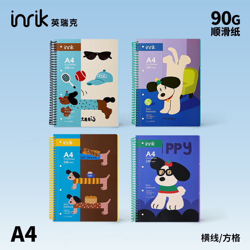 2026 inrik Illustration Series A4 Coil Notebook American Cartoon Dog Tearable Easy-Tear Notepad ห้อง
