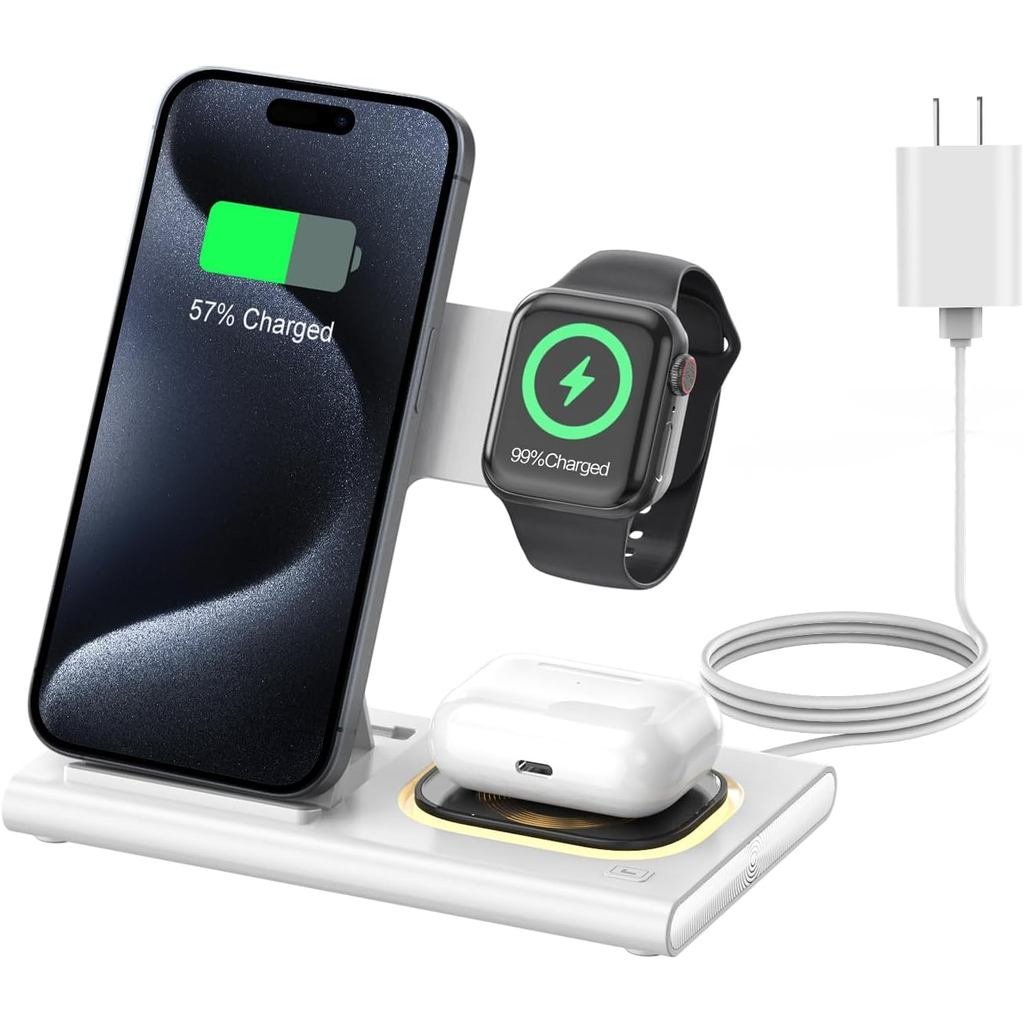 3 in 1 สถานีชาร์จแบบพับได้สําหรับผลิตภัณฑ์ Apple,เครื่องชาร์จไร้สายสําหรับ iPhone 17 16 15 14 13 12 