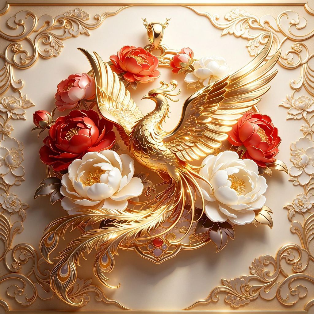 Gilt มงคล Phoenix Cluster Peony จี้สร้างสรรค์ Phoenix Peony หรูหราหญิงสร้อยคอจี้สไตล์จีนแท้ Handmade