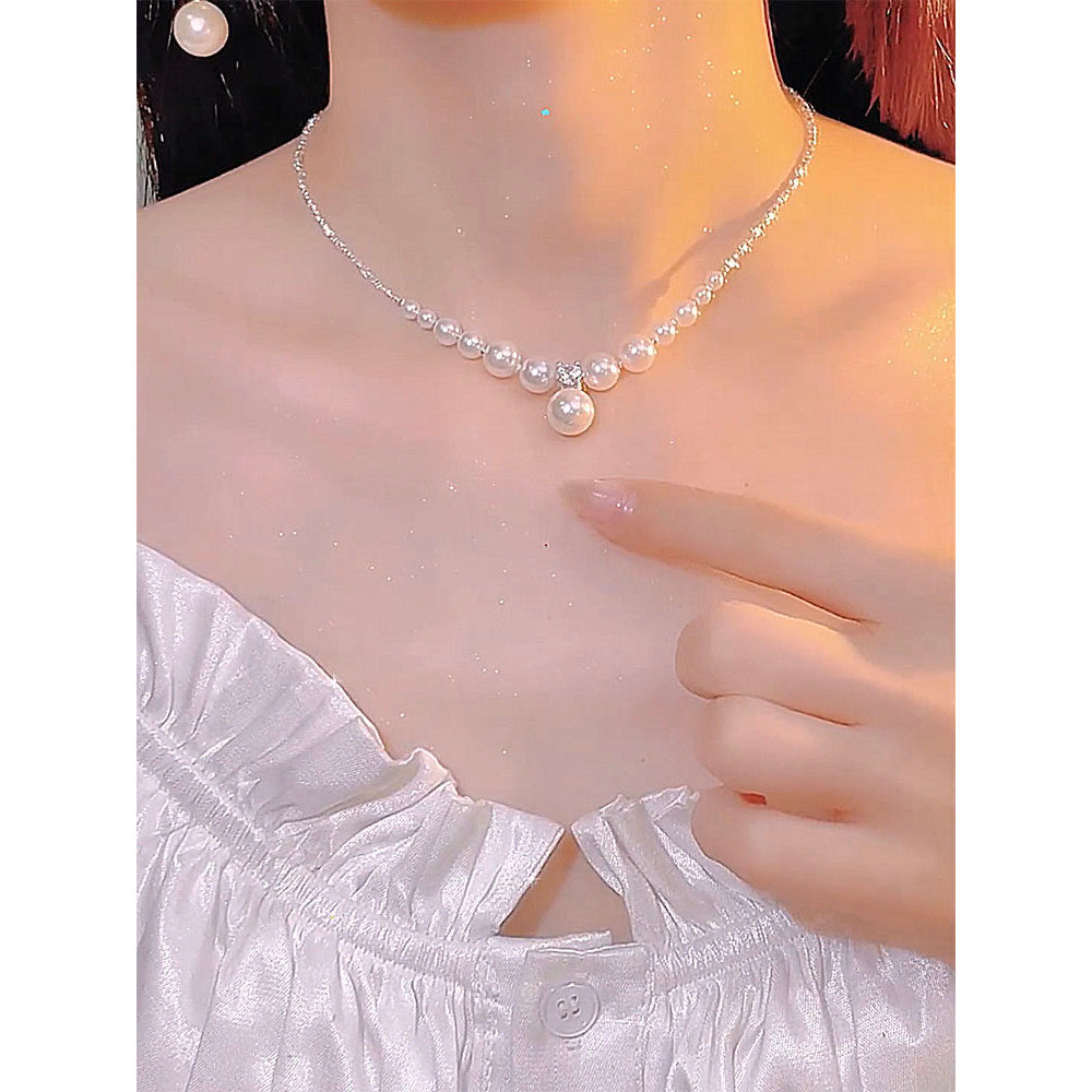 สร้อยคอมุก สร้อยคอ Niche Summer Broken Silver Female Strong Light Pearl Necklace