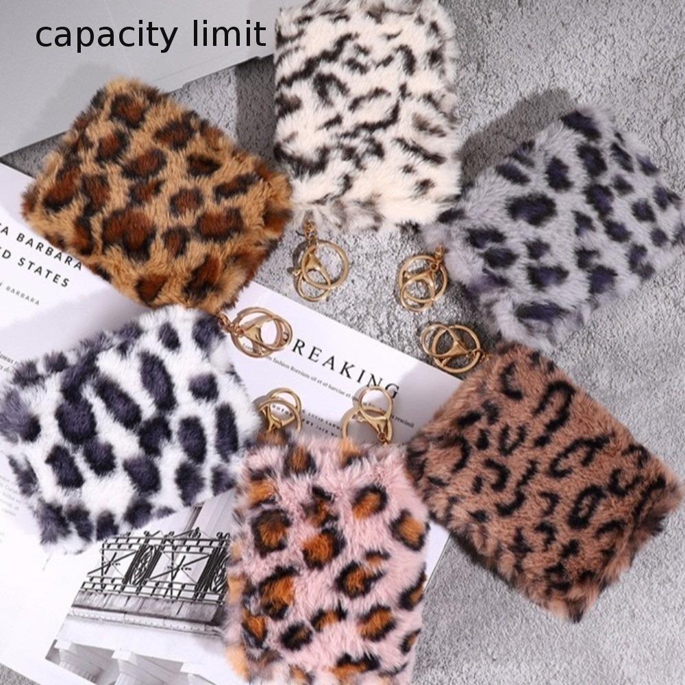 COZY เสือดาวพิมพ์กระเป๋าเหรียญ, Multi-Card Slot Soft Zipper กระเป๋าสตางค์, Y2K Furry Travel Organize