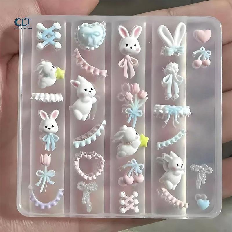 แม่พิมพ์ซิลิโคน3D กระต่ายลูกไม้สำหรับตกแต่งเล็บแม่แบบซิลิโคนออกแบบเล็บแบบทำมือ