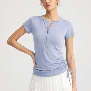 AirActive Leisure Casual Yoga Sports T-shirt Short Sleeves Zip And Side Drawstrings Moisture-wicking