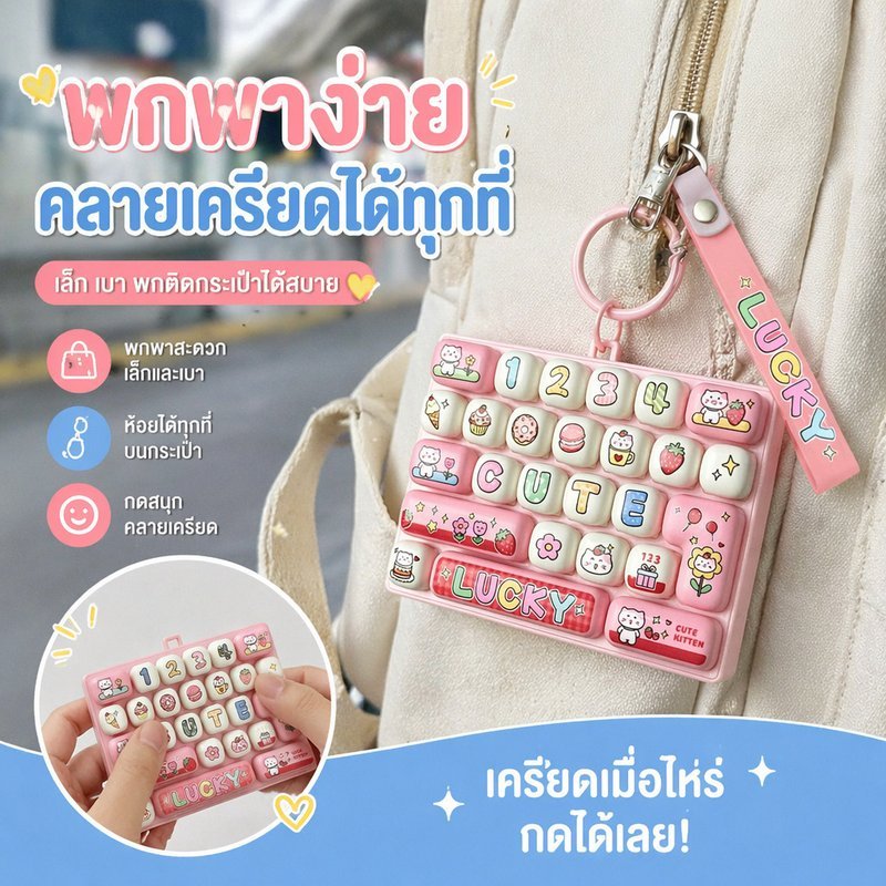 ของเล่นคลายเครียด ปุ่มกดคีย์บอร์ด 26 ปุ่ม พวงกุญแจฟิดเจ็ต กดเพลิน ลดเครียด พกพาง่าย