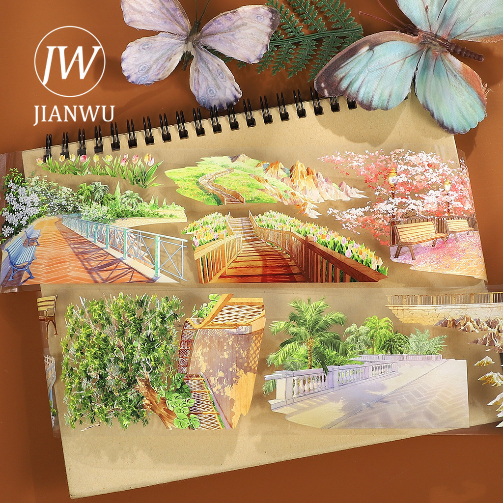 JIANWU 70 มม.* 5 M Vintage Tree Seaside Road ภูมิทัศน์วัสดุ Collage Scrapbooking PET เทป Creative DIY Journal เครื่องเขียน