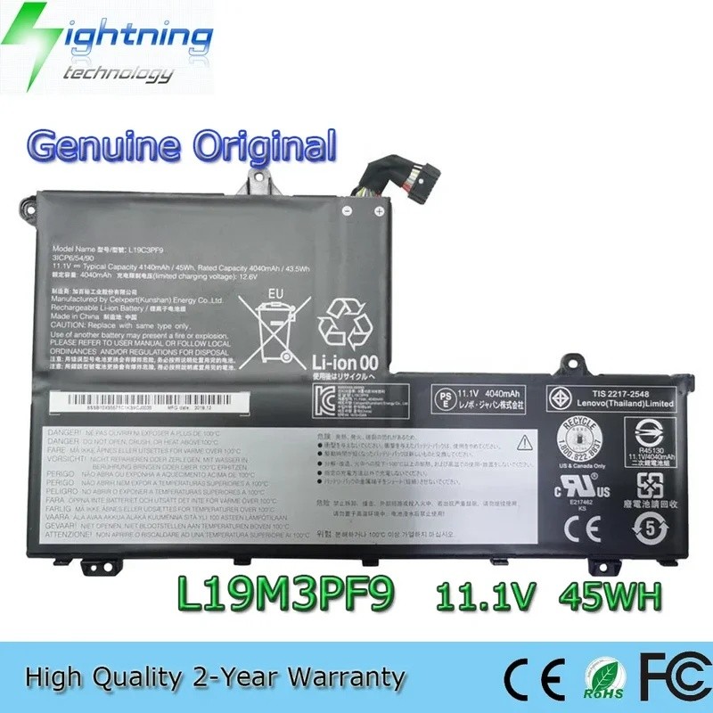 ยี่ห้อใหม่ L19M3PF9 11.1V 45Wh แบตเตอรี่แล็ปท็อปสําหรับ Lenovo K4E E4 ThinkBook 14-IML 15-IIL L19L3P