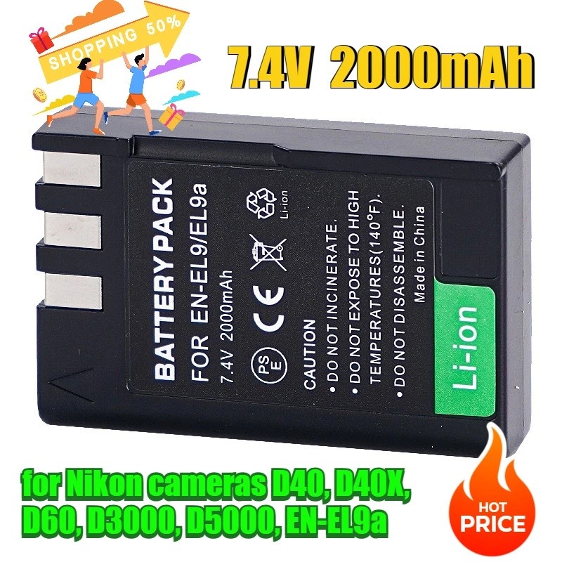 7.4V 2000mAh EN-EL9 สําหรับกล้อง Nikon D40 D40X D60 D3000 D5000 แบตเตอรี่กล้อง