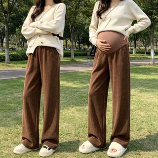กางเกงขายาวขากว้างคนท้อง ผ้าลอนร่อง นุ่มเด้ง ไม่รัดท้อง