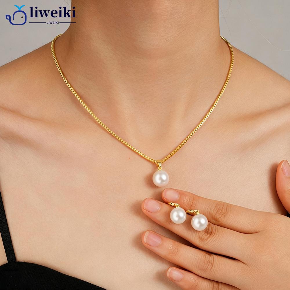 LIWEKI ชุดเครื่องประดับจี้มุกเทียมหรูหราออกแบบต่างหูและสร้อยคอแฟชั่นมีสไตล์อุปกรณ์เสริมจับคู่ M4R4