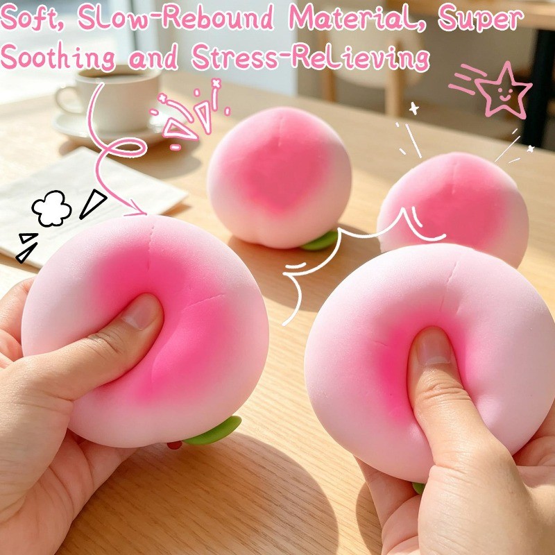Soft Peach Fruit Squishy Toy - บรรเทาความเครียดที่เพิ่มขึ้นช้าสําหรับผู้ใหญ่ - Squeeze Anti-Anxiety Toy - สําหรับตกแต่งโต๊ะสํานักงาน - ลูกบอลความเครียดรูปพีช