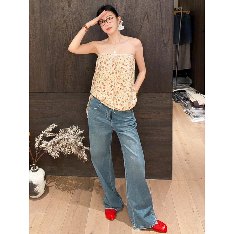 LUNA < Queen West} Saturn Cat Whisker Washed Straight Wide-Leg Jeans