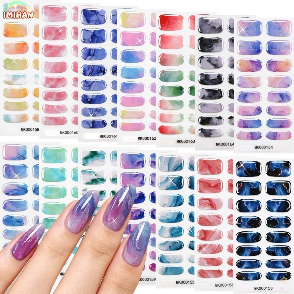 IMIHAN UV Polish Nail Strips, 16 Tip Glitter Marble Nails สติกเกอร์, Self-Adhesive Baking-Free สีน้ํ