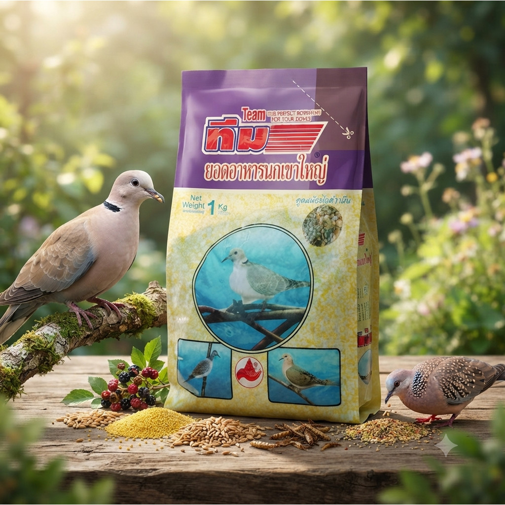 TEAM Spotted Dove Food อาหารนกเขาใหญ่ เสียงดี ขนสวย แข็งแรง สุขภาพดี ขนาด 1 Kg.