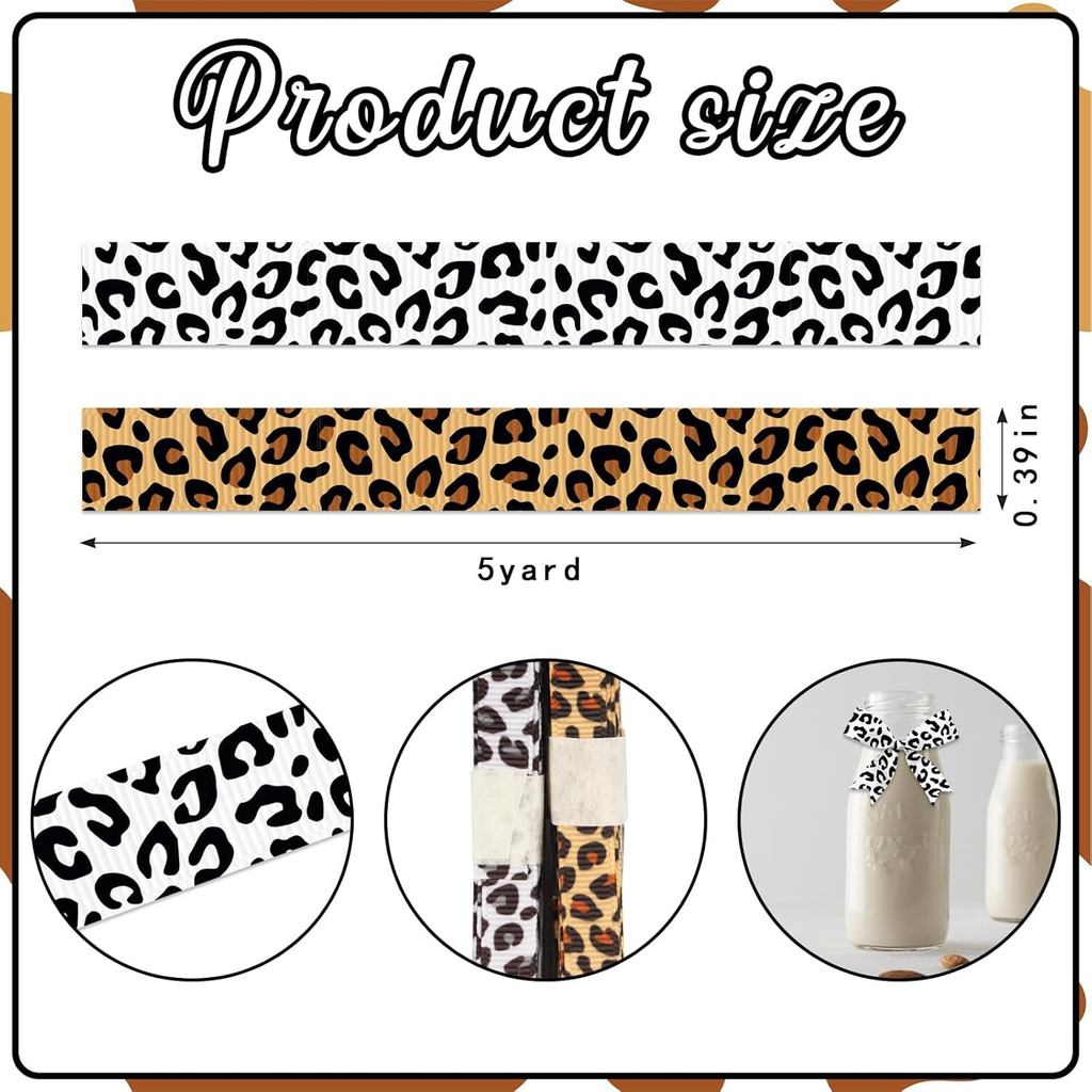 Hying 2 PCS ริบบิ้นเสือดาวสําหรับ Crafting, 3/8 "กว้างสีดําสีน้ําตาล Grosgrain ริบบิ้นเสือดาวพิมพ์ริ