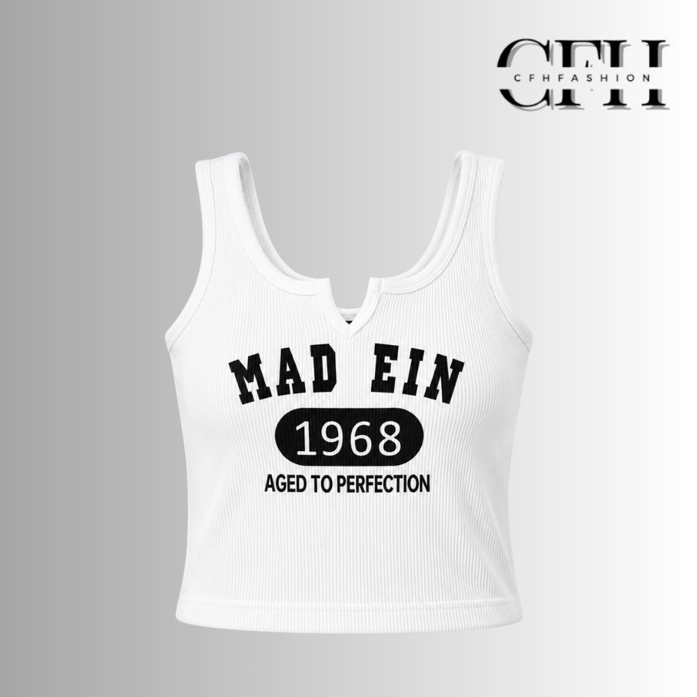 CFH Tanktop Bra พร้อมคัพผู้หญิง Crop Top Rib V คอ Premium Casual ขนาดเดียว BR0190