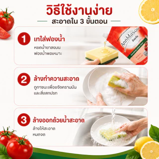 XJJ-01【annmason】 น้ำยาล้างจาน กลิ่นเลมอน 1000 มิลลิลิตร สูตรเข้มข้น ถุงเติมพร้อมฝาเท