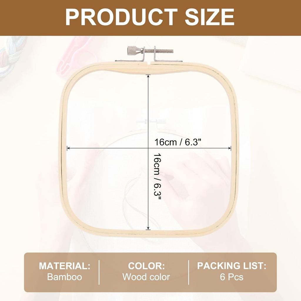PATIKIL 6 ชิ้น 6.3 "x 6.3 "Square เย็บปักถักร้อย Hoops,ปรับไม้ไผ่ Cross Stitch Hoops แหวนเย็บปักถักร