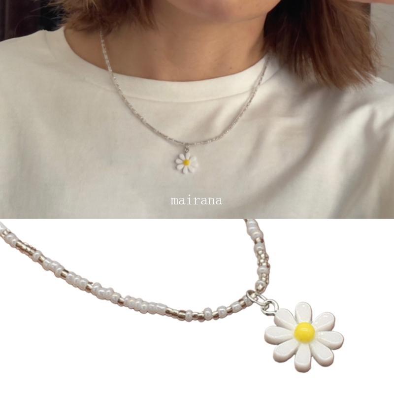 MT Daisy Flower Necklace Handmade Bohemian Bead Necklace Clavicle Necklace