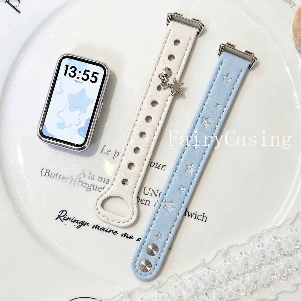 Star จี้ + สายหนังสําหรับ Huawei Band 11 Pro 10 9 8 NFC สร้อยข้อมือสําหรับ Huawei Watch Fit 5 5pro 4 3 สายนาฬิกา