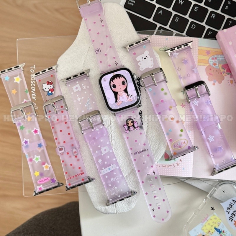 Dreamy Purple Series Strap เหมาะสําหรับ iWatch11/10/9/8/7/6/5/4/3/2/1 Matte Transparent Strap เหมาะสําหรับ Iwatch49/46/45/44/42/41/40/38mm