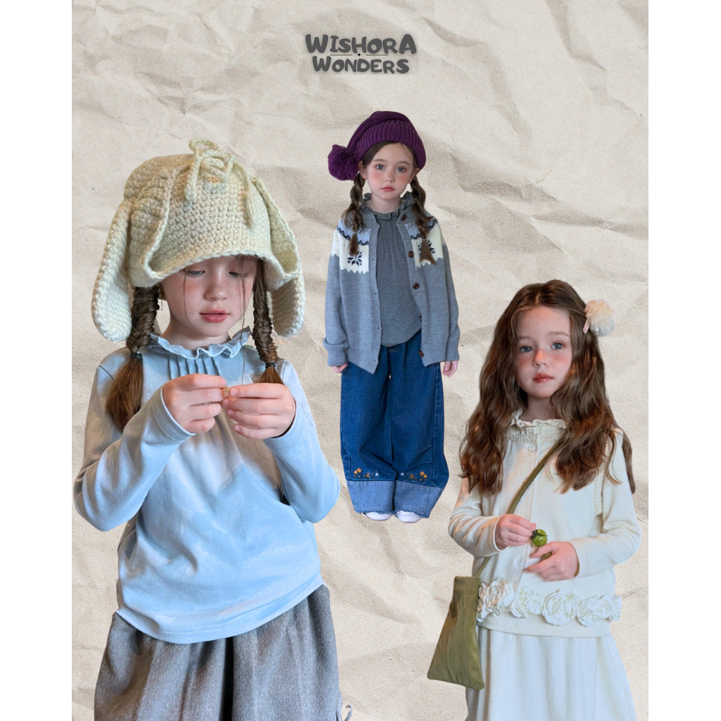 WISHORA WONDERS 26ss DLS260423 Willow Ruffle Tee เสื้อผ้าเด็กผู้หญิง เสื้อแขนยาวเด็ก คอระบาย ผ้าคอตตอนนุ่ม สไตล์เกาหลี