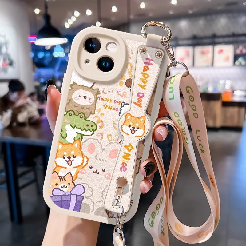 เคสโทรศัพท์ Apple 15 14ProMax พร้อมเชือกเส้นเล็ก 13 การ์ตูน 12 หญิง 11 Crossbody Xr Bracket 6s สายรั