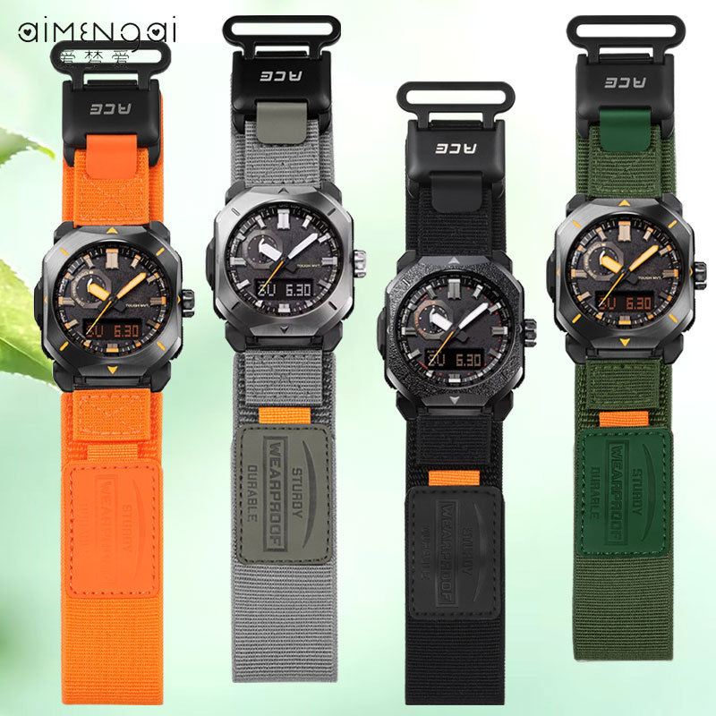 เหมาะสําหรับ Casio Modified Army Green PRW-6900 Mountaineering Nylon Watch Strap PRW-3400/50/60 Stra