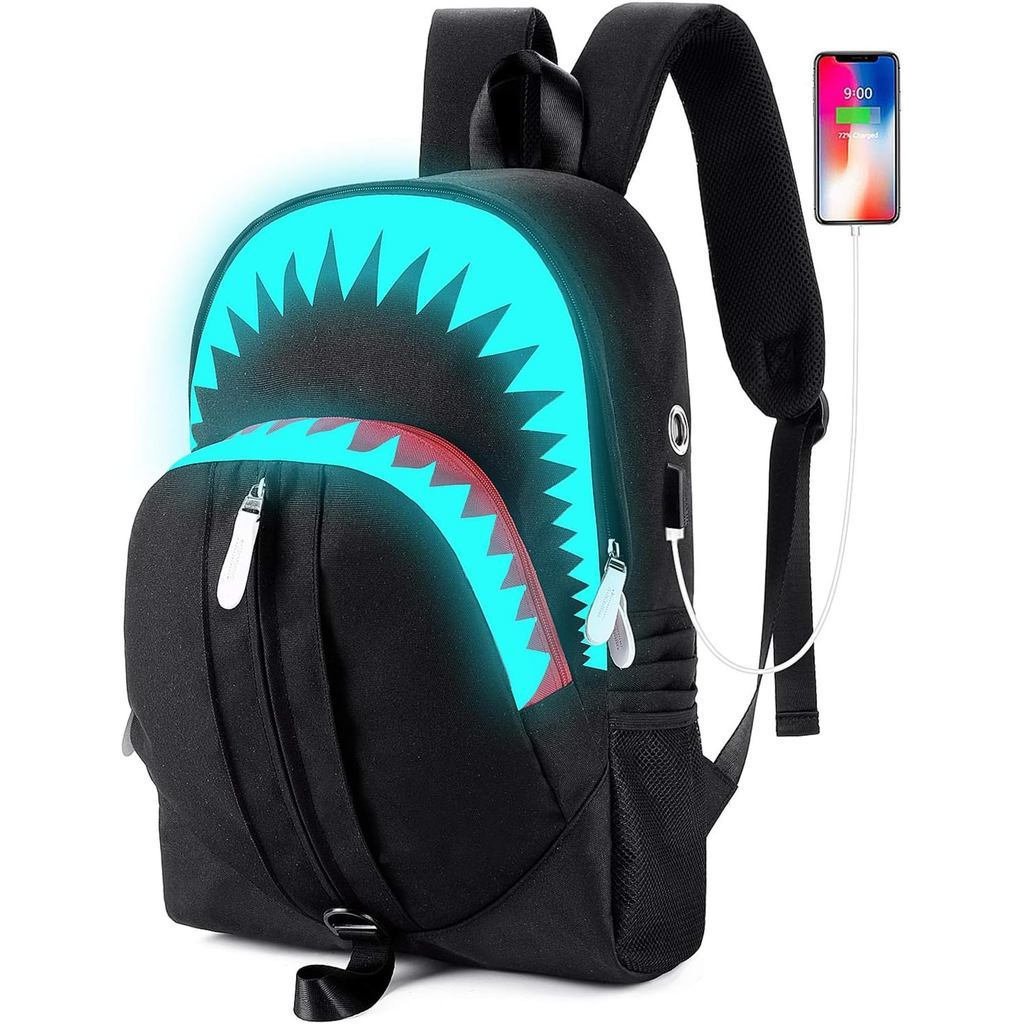 MCWTH กระเป๋าเป้ Shark สําหรับเด็ก Teen Boys, Cool Kids Backpack for School Bookbags (Glow) Large EY
