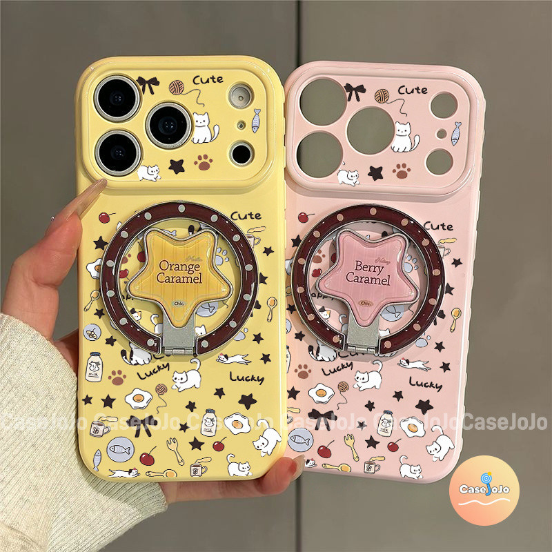 เคสลายแมว มีขาตั้งรูปดาว สำหรับ iPhone Air 14 17 11 13 16 Plus 12 17 Pro Max 15 Pro X Xr Xs Max 8 Plus เคสโทรศัพท์คู่รัก