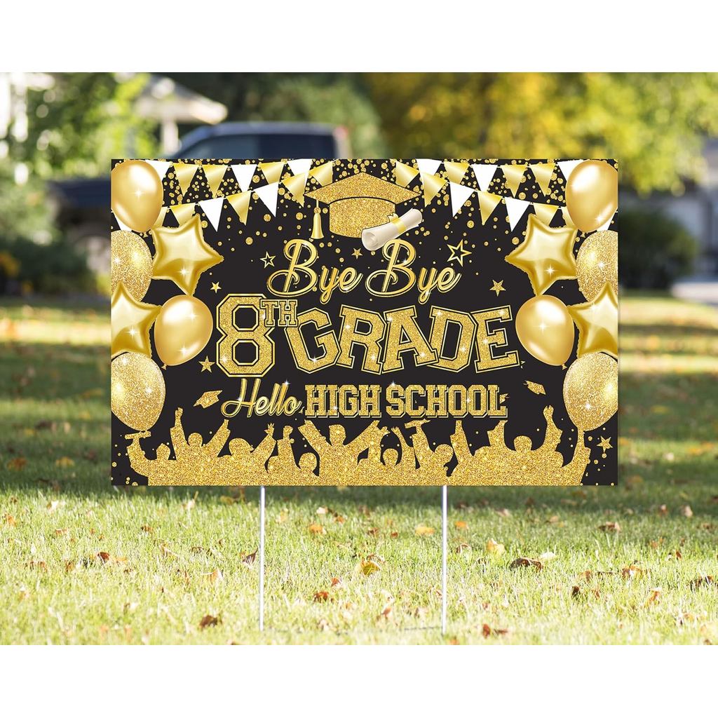 8TH เกรดตกแต่งการสําเร็จการศึกษา 2026 สําหรับป้าย Yard, 17x10.3 8th Grade Photo Prop Sign สําหรับเด็