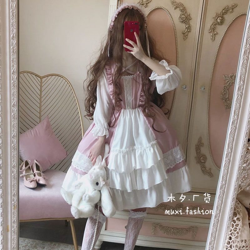 * 日系软妹萝莉原创Lolita小个子连衣裙洛丽塔裙子女学生韩版仙女裙Lolita Girl Cute Design Lolita Dress JSK Strap Dress