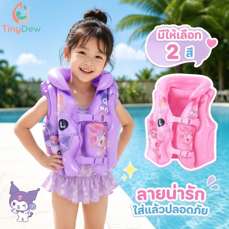 เด็กเสื้อชูชีพพองพีวีซีว่ายน้ําเสื้อกั๊กการ์ตูนพิมพ์สายรัดปรับผิวนุ่มเป็นมิตร