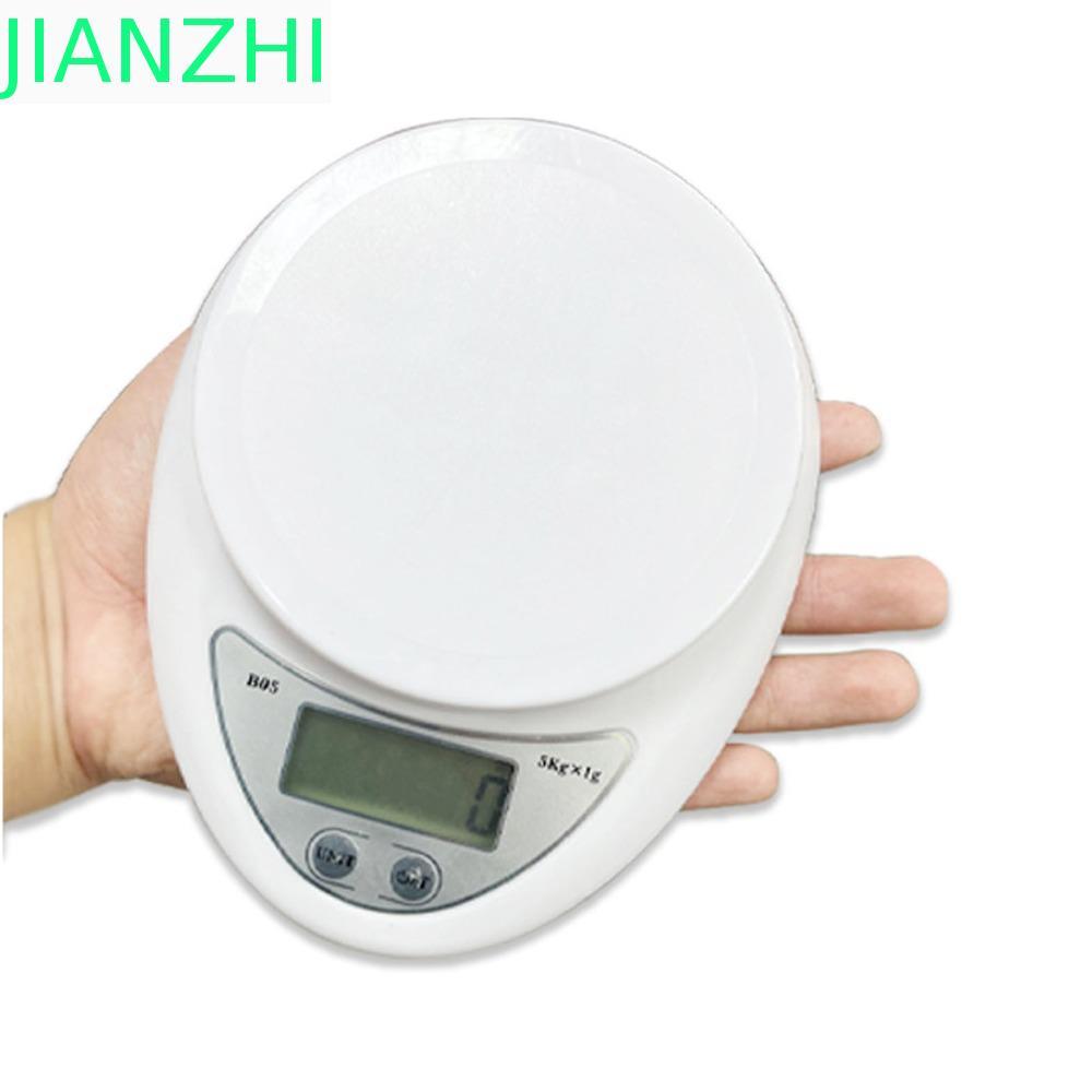 JIANZPH เครื่องชั่งดิจิตอลในครัว, เครื่องชั่งอาหารสีขาว ABS, จอแสดงผล LCD ทนทาน 5 กก./1g ฟังก์ชั่น T