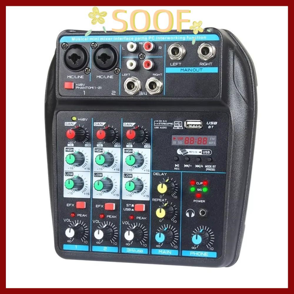 CODSOOOF Audio Mixer, Monitor Karaoke System พร้อม 48V Phantom Power DJ Console Mixer, Portable 4 Ch