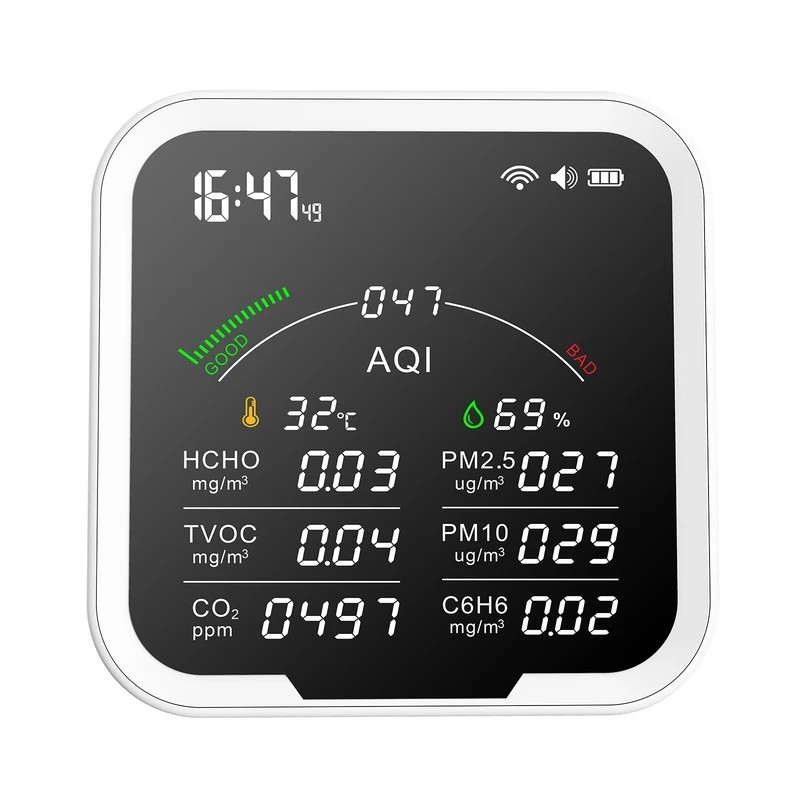 TKXH PROTMEX 9 in 1 WifiHCHO C6H6 TVOC PM2.5 PM10 CO2 เครื่องตรวจจับเครื่องวัดอุณหภูมิเครื่องวัดความ