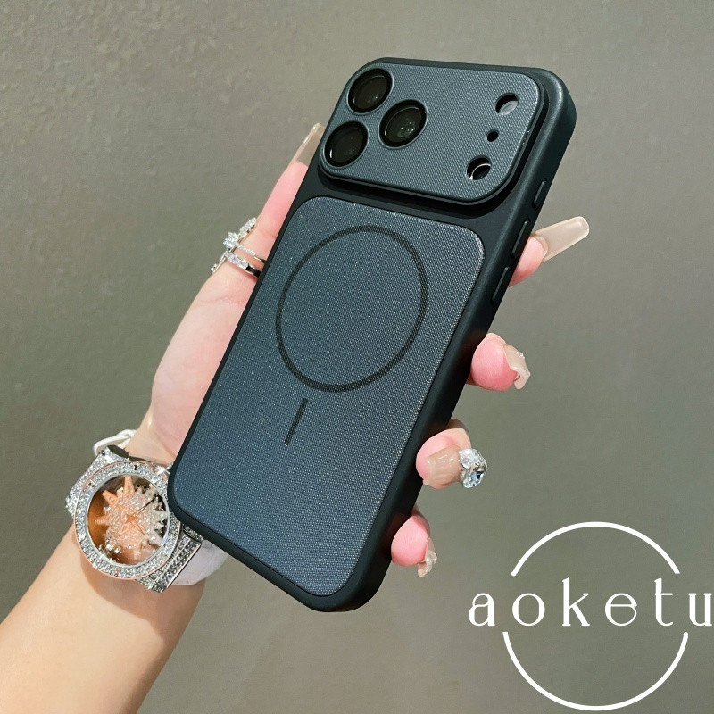 หรูหราเทคโนโลยีหน้าต่างขนาดใหญ่ผ้าเคสโทรศัพท์แม่เหล็กฝ้าเหมาะสําหรับ ไอโฟน 12 13 14 15 16 17 มือโปร สูงสุด รวมทุกอย่างกระจกป้องกันป้องกันการตกฝาคร