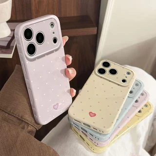 เคสสำหรับ iPhone 17 16 15 14 13 12 11 Pro Max XR XS ลายหัวใจ 3D สีชมพูอ่อน กันกระแทก กันรอย ขอบนิ่ม ถุง
