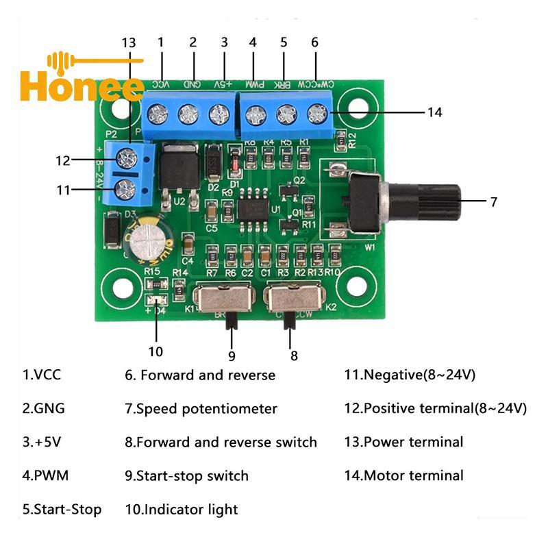 [Honee] DC 8V-24V Brushless DC Motor Driver Controller Board PWM Driver Fan Motor Speed Governor For