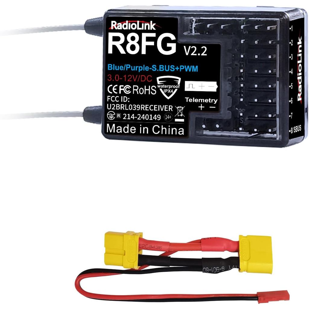 Radiolink R8FG V2.2 8CH Gyro Receiver, 2.4GHz 600m Long Range Control แรงดันไฟฟ้า Telemetry, Water-S