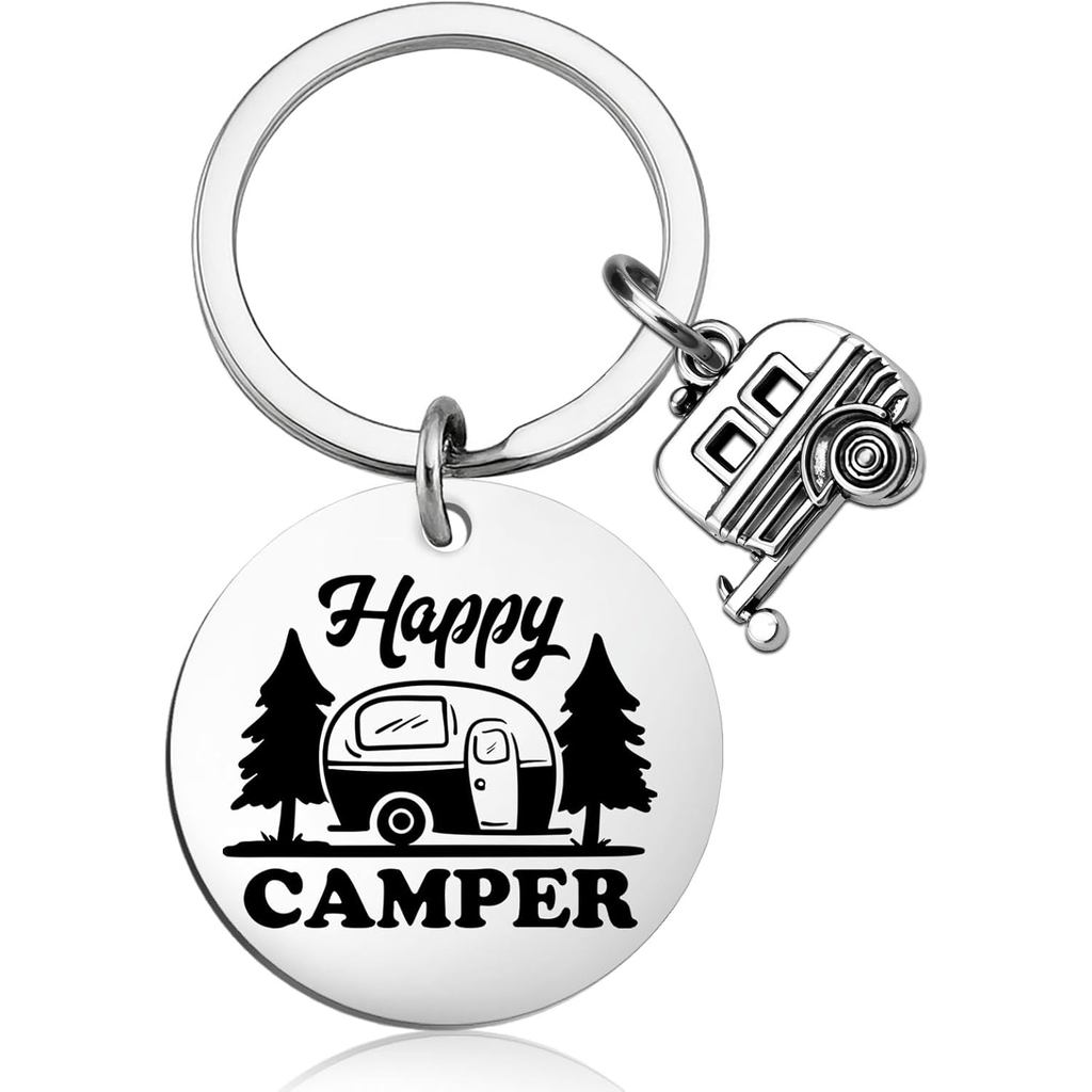 Happy Camper Rv อุปกรณ์เสริม Camper พวงกุญแจสําหรับผู้ชายผู้หญิงน่ารัก Camping อุปกรณ์เสริมของขวัญที