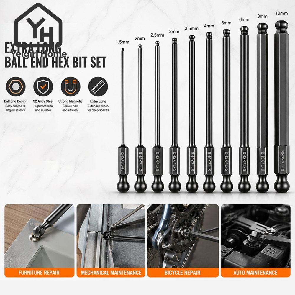 YELGIRLB Ball End Hex Bit, ลด Shank Steel Hex ไขควง, สวมใส่ Ball End Single End Magnetic Driver Bit