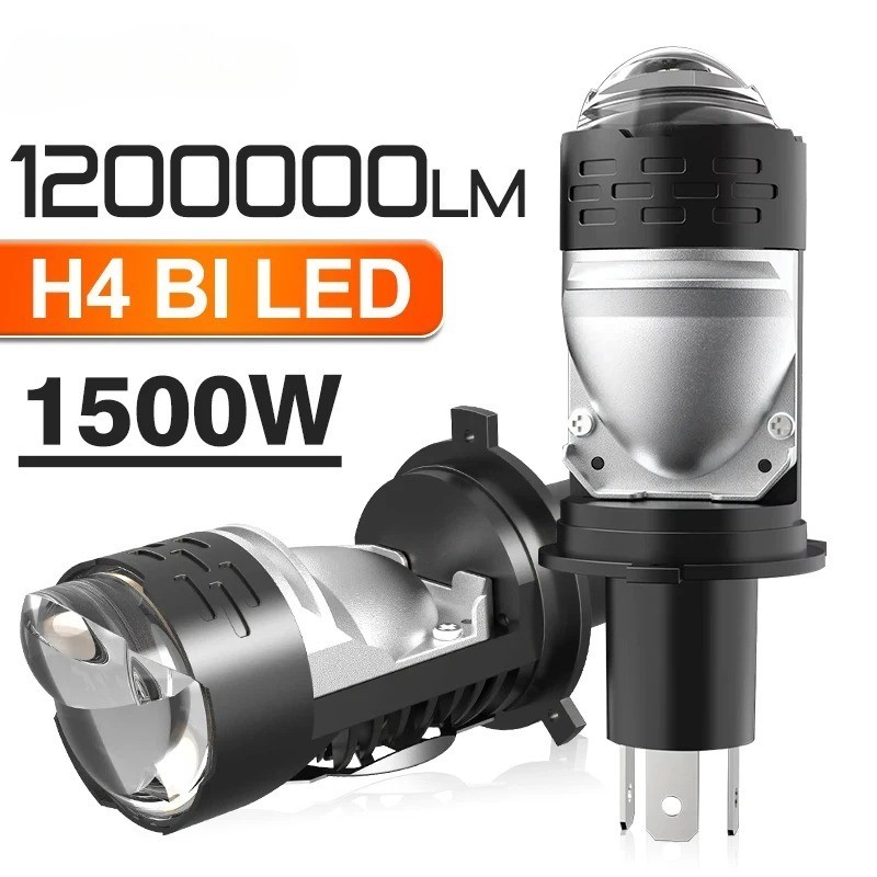 1200000LM H4 LED โปรเจคเตอร์ไฟหน้ารถรถจักรยานยนต์ Bi LED มินิเลนส์โปรเจคเตอร์ H4 Mini โปรเจคเตอร์เลน