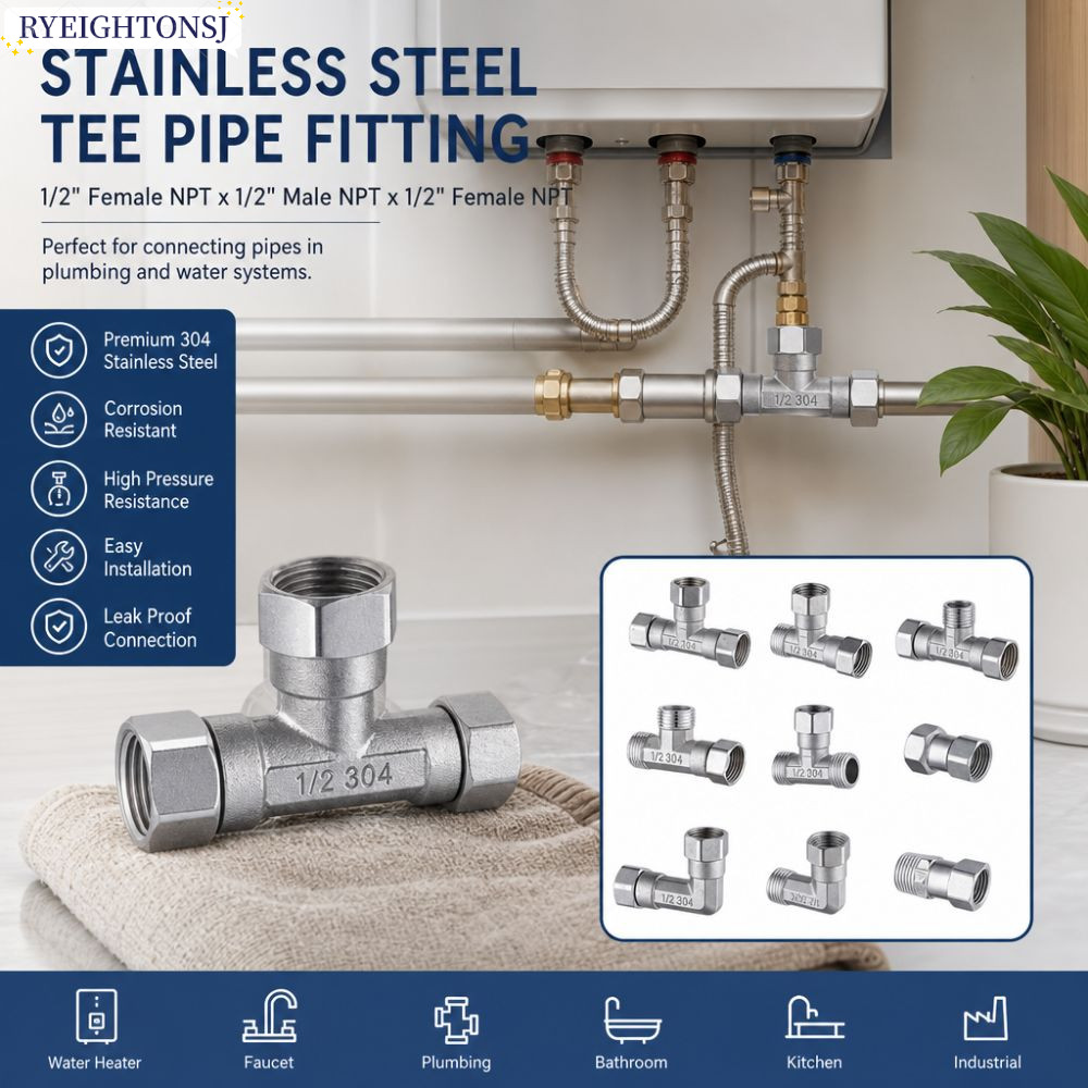 RYEIGHTONSJ T-Valve FITTING, G1/2" ด้ายสแตนเลสสตีล Tee Connector, Professional ทนต่อการกัดกร่อนทนทาน Sprayer Connector Shower FITTING