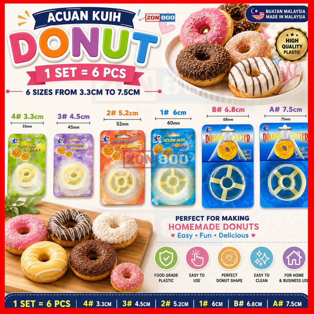 6 ชิ้น = ชุด Doughnut Mould Acuan Kuih Donut Donut / Doughnut Maker เบเกอรี่ 112A 112B 112-1 112-2 1