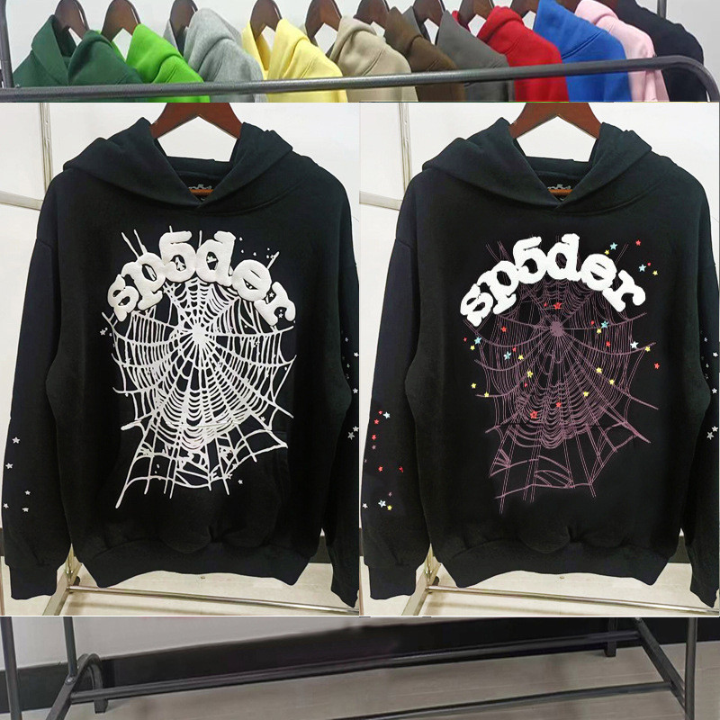 การค้าต่างประเทศ Original Heavyweight 450G Pastry เสื้อกันหนาวหนาโฟมพิมพ์ Spider Web Hoodie Sp5der h