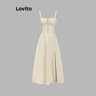 Lovito x Poppy สง่างาม ชุดเดรสผูกหน้าหลังสุดหรูหรา เดรสฤดูร้อนสำหรับผู้หญิง เดรสเที่ยวเขา L74ED185