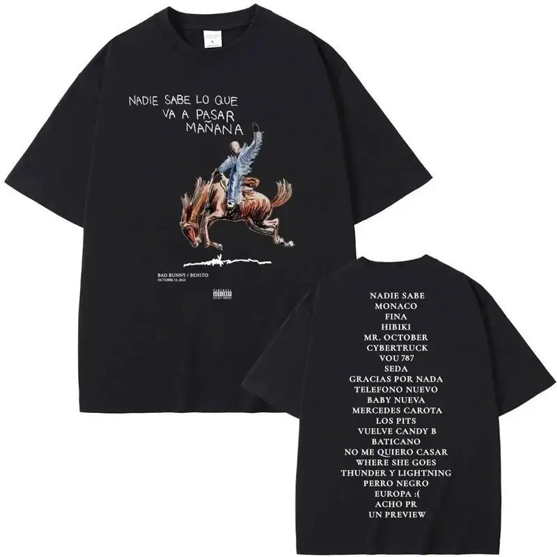 เสื้อยืดโอเวอร์ไซส์สไตล์เรโทร Y2K ลายกราฟิกอัลบั้ม Bad Bunny Nadie Sabe Lo Que Va A Pasar Manana สำห